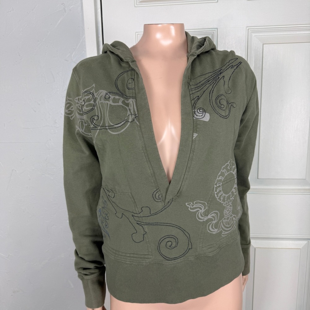 Vintage y2K Vans Shirt Large V-Neck Hooded Embroidered Cotton Sweatshirt W3-1